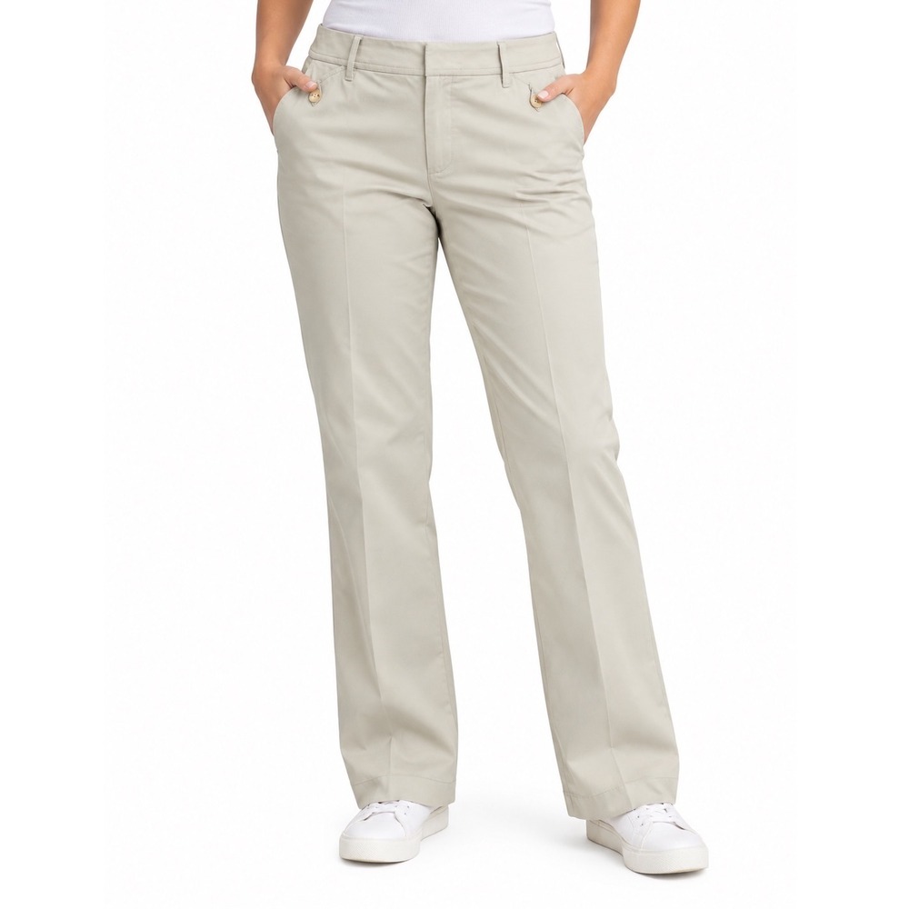 Eddie Bauer Mercer Fit Pants Women 18 Tall Beige Wrinkle Resistant Cotton Chinos